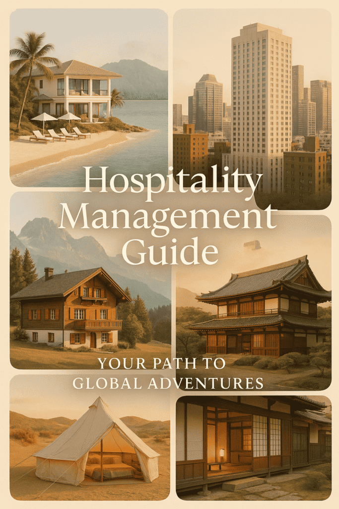 Hospitality management guide featuring various hotel types from luxury resorts to boutique properties