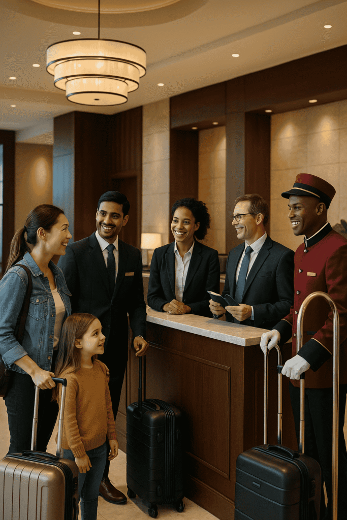 Diverse hospitality management team demonstrating cultural sensitivity and communication skills