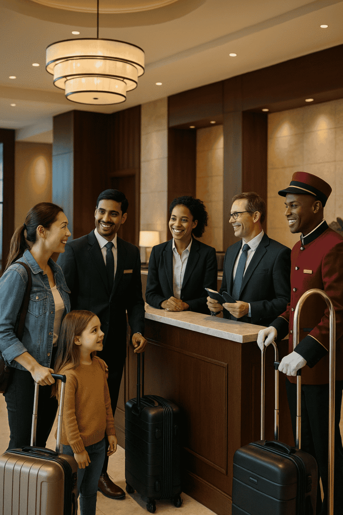 Diverse hospitality management team demonstrating cultural sensitivity and communication skills
