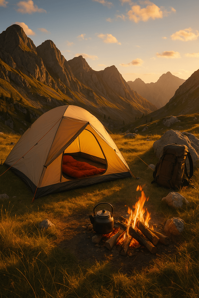 Mountain camping setup showing essential things to carry while travelling to mountains