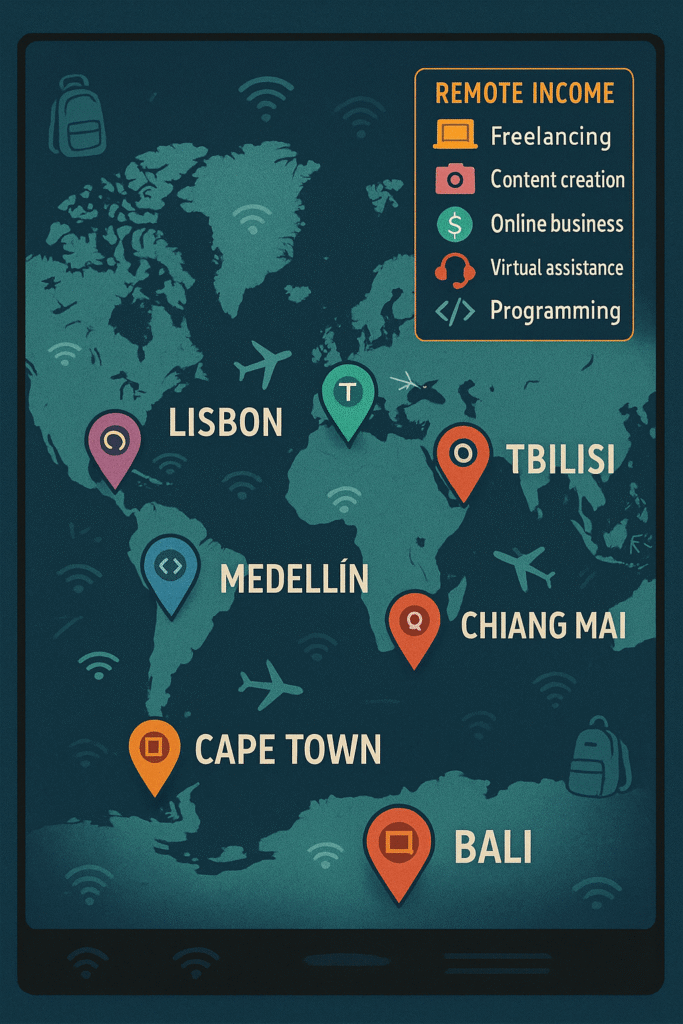Visual guide to remote work & free travel destinations and opportunities worldwide
