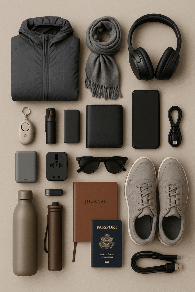 Essential packing items for solo female travelers prioritizing safety and independence"