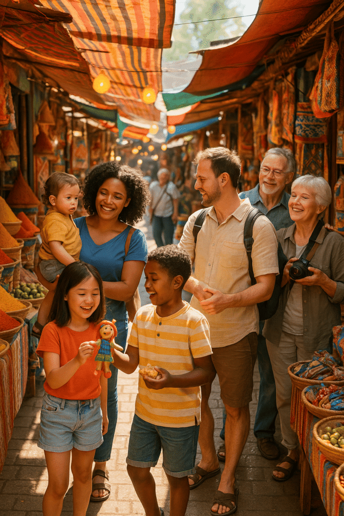 Family exploring international family holiday destinations and local culture